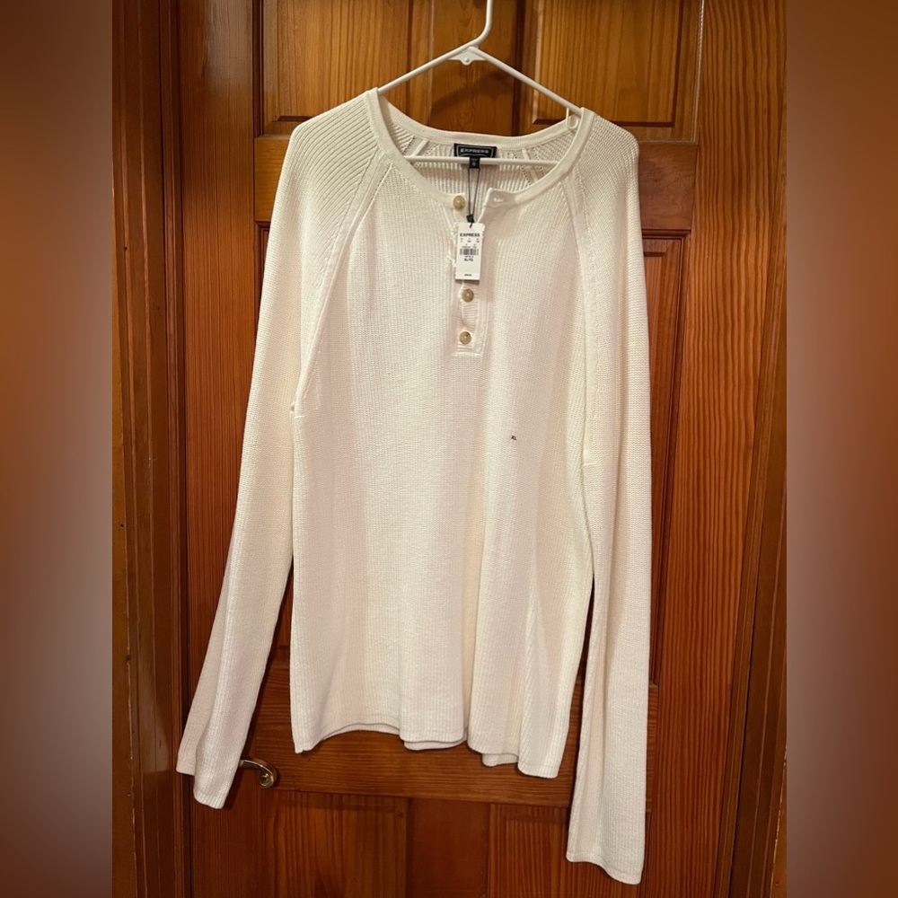 Express mens Henley style long sleeve sweater. Never worn. Tag still intact.